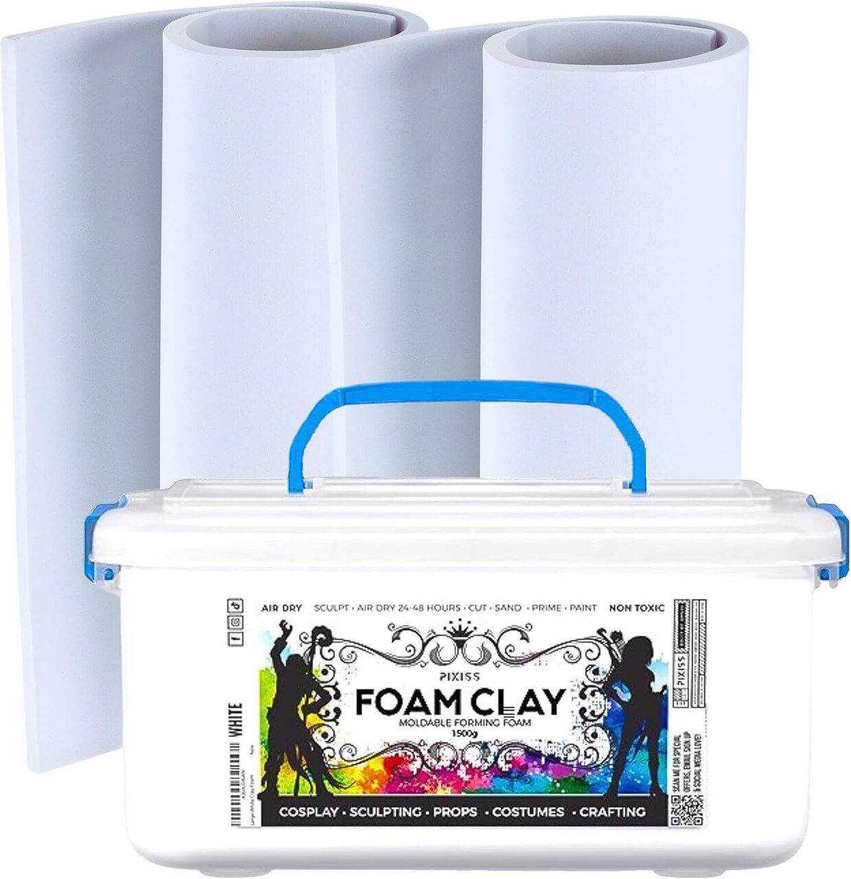 Foam Modeling Clay For Sculpting & EVA Foam - 1500g Cosplay Foam Clay Air Dry (White Foam) and 2 Cosplay EVA Foam Rolls (35cm x 150cm x 5mm Foam Roll, White), Air dry foam clay for Craft Foam Clay Kit